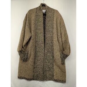 Vintage‎ Fitting Image Textured Knit Duster Cardigan Tan Black 1X Plus Size